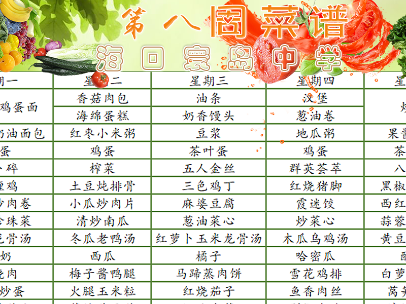 海口寰岛中2025-2026学年第二学期第七周师生食谱